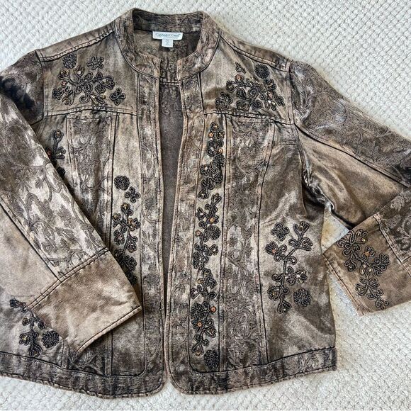 Coldwater Creek Burnout Art to Wear Mocha Embroidered Denim Jacket Size XL - Picture 13 of 15